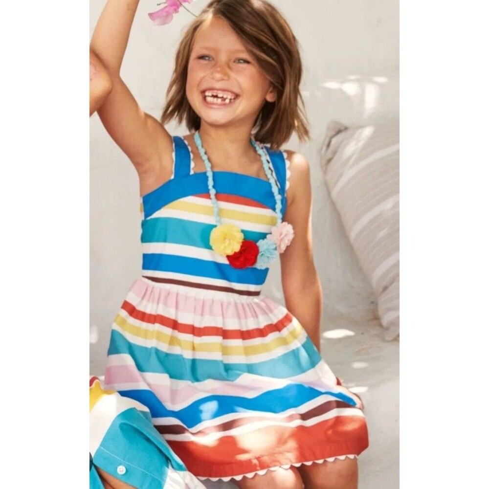 Mini Boden Girls Mini Me cotton rainbow stripe dress size 3/4 GUC